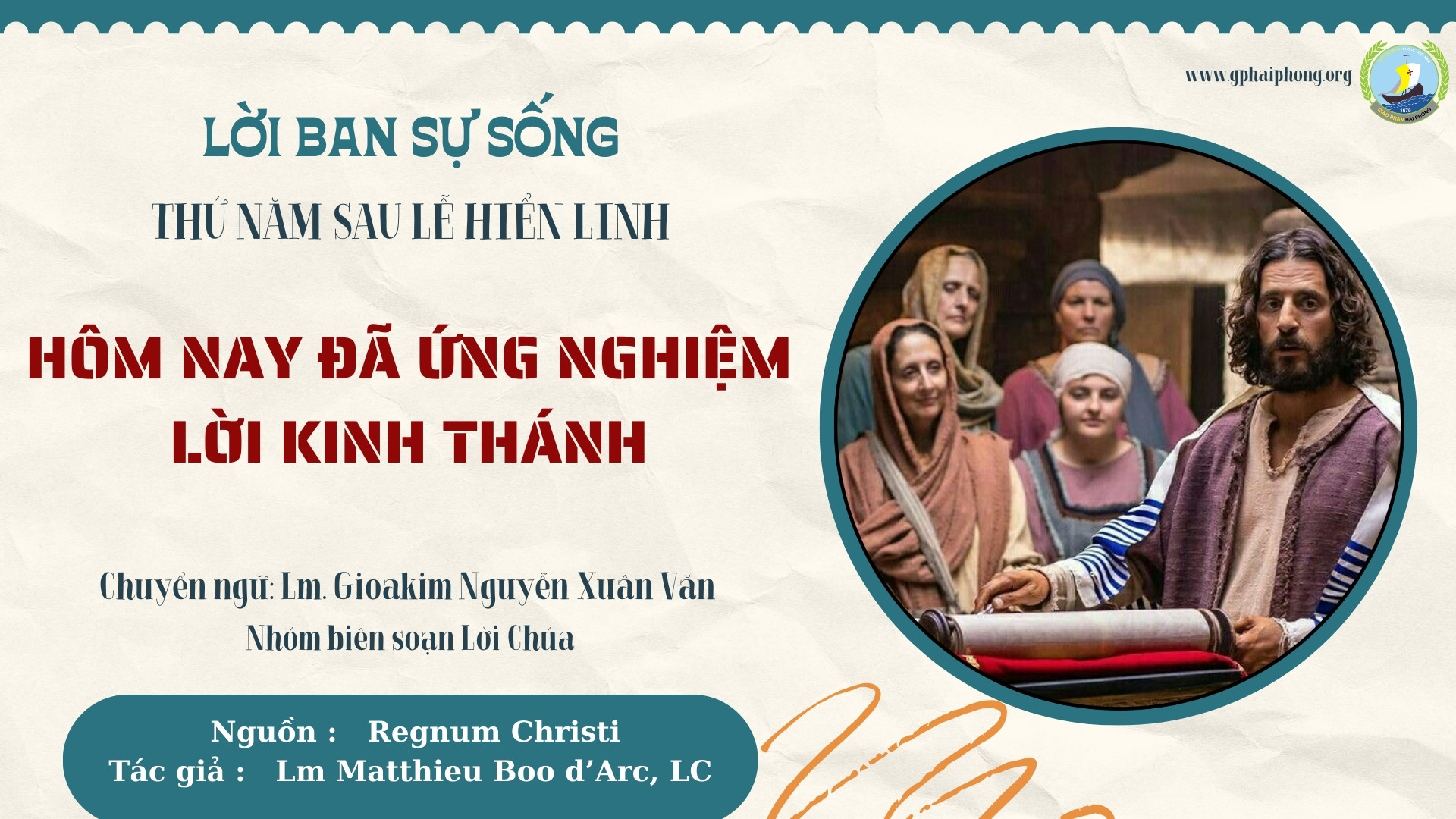 Lời ban Sự sống: Hôm nay đã ứng nghiệm lời Kinh thánh_Thứ Năm sau Lễ Hiển Linh